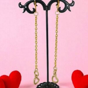 Gold Textured Circle Linear Drop Heart Earrings Shoulder Dusters Coquette Girl